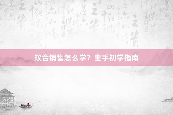 蚁合销售怎么学？生手初学指南
